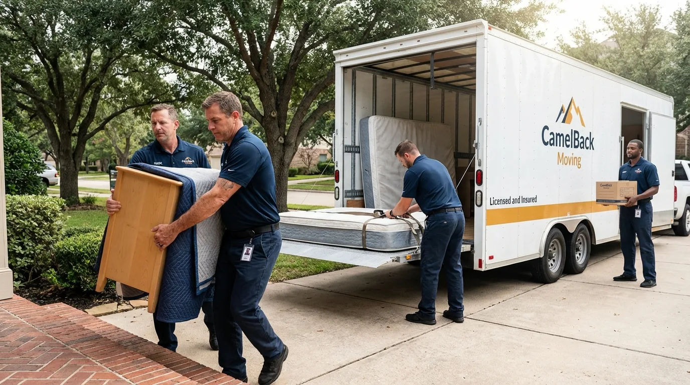 Crew loading residential truck for cross-state move from Decatur, MI
