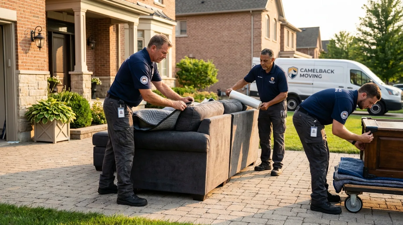 Large estate moving crew wrapping furniture in Decatur, MI